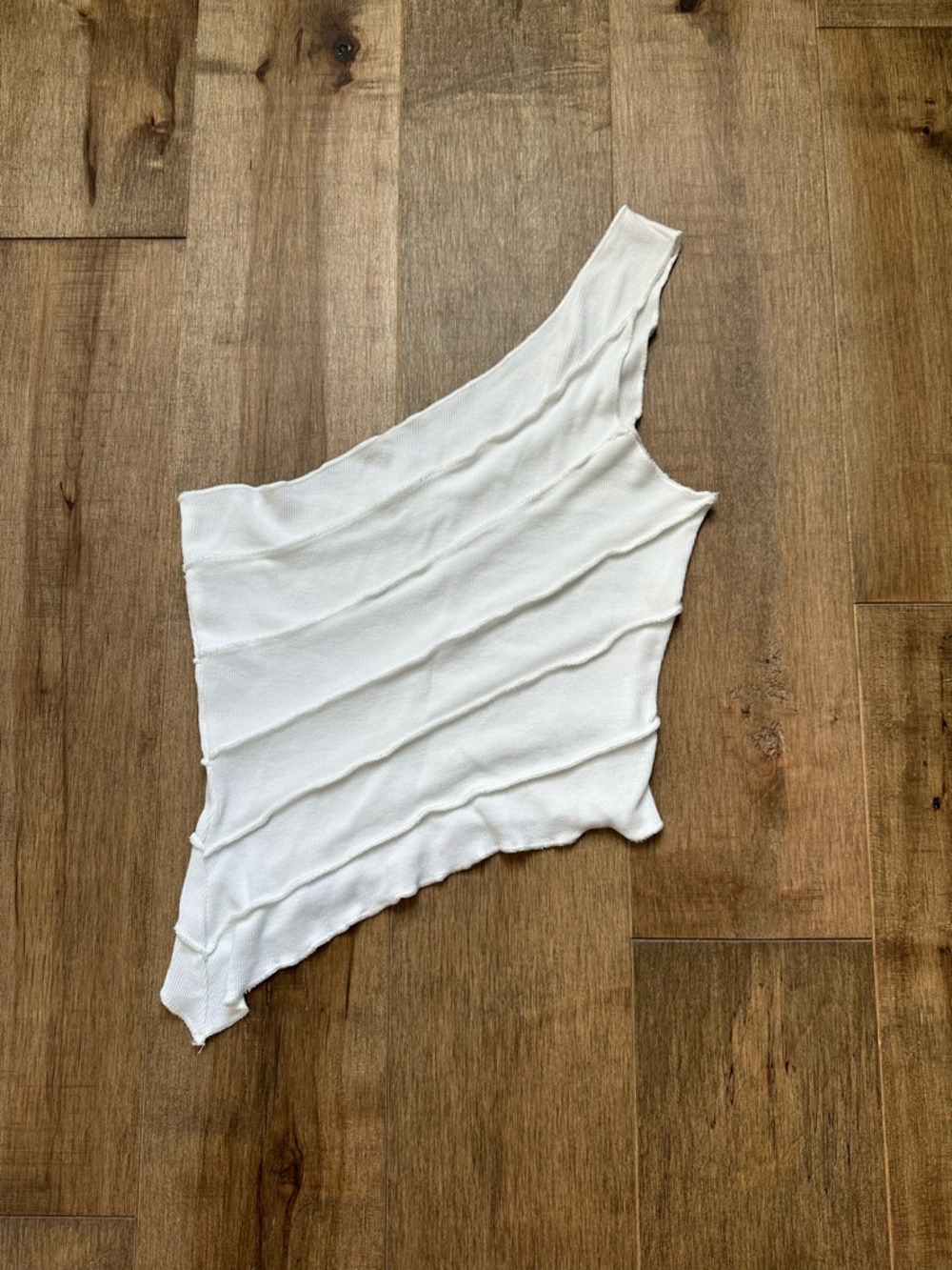 12th Tribe White Ribbed One-Shoulder Top